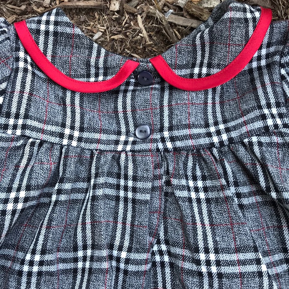 Bonnie Baby Gray Plaid Dress Red Velour Weaved Bow Party Holiday Infant 12M